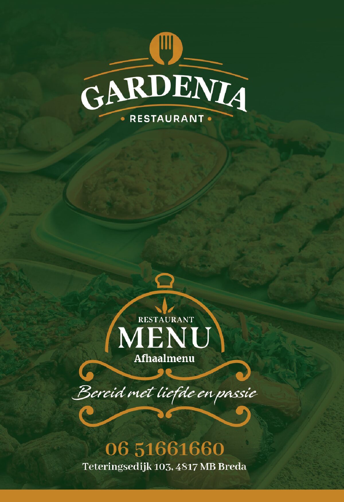 Gardenia Restaurant afhaalmenu, pagina 1: Voorkant